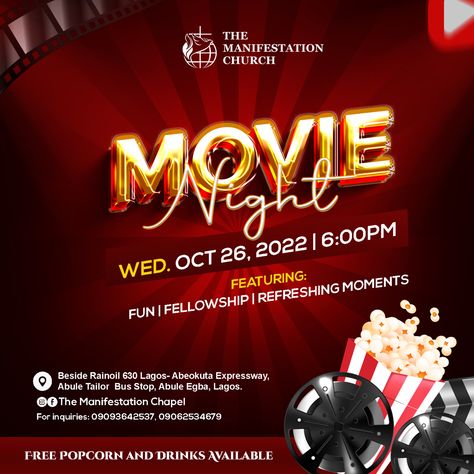 Movie Night Flyer Design, Church Fliers Design, Anticipate Flyer Design, Night Poster Design, Movie Night Poster, Movie Night Flyer, Church Brochures, Movie Flyer, Fair Poster