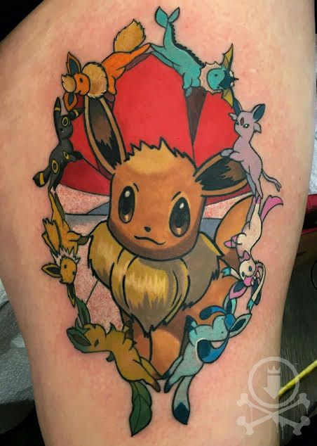 Awesome stained glass Eevee evolution tattoo by Meghan Patrick.  #12ozstudios #team12oz #tattoo #tattoos #tattooed #tattooart #tattooartist #ink #inked #eevee #eeveetattoo #pokemon #pokemontattoo #videogames #videogametattoos #gamer #geek #tattoosformen #tattoosforwomen Wrist Tattoos Girls, Video Game Tattoos, Pikachu Tattoo, Cute Tattoos On Wrist, Nerd Tattoo, Geek Tattoo, Pokemon Tattoo, Fresh Tattoo, Gaming Tattoo