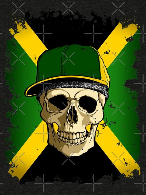 "Jamaican Skull Flag " T-shirt by DoctorBirdsInk | Redbubble Nissan B12 Modified, Jamaica Wallpaper, Hip Hop Wallpaper, Bob Marley Pictures, Skull Flag, Jamaican Flag, Jamaica Flag, Urban Street, Flag Tshirt