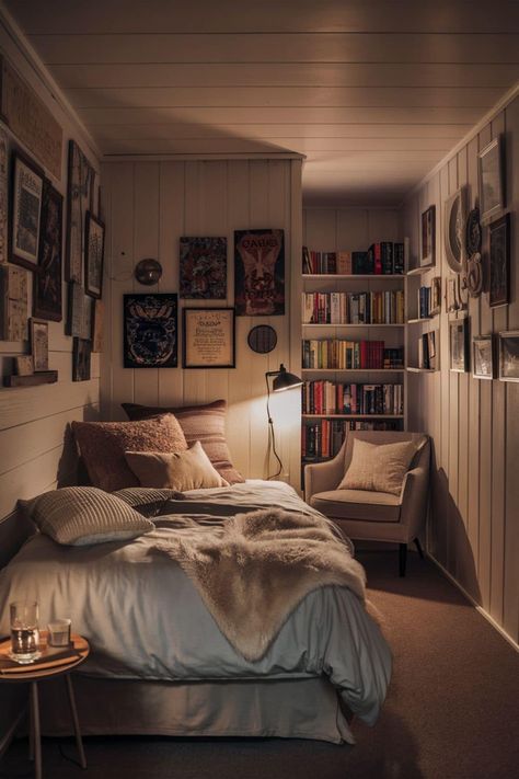 Small Bedroom Ideas Storage Space Saving, Small Bedroom Cosy Ideas, Aesthetic Bedroom Small Room, Ways To Style A Small Bedroom, Tiny Master Bedrooms, Tiny Cozy Bedroom, Cosy Bedroom Ideas For Small Rooms, Small Bedroom No Windows, Paint Ideas For Small Bedroom