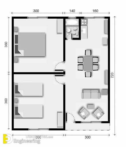 2 Bedroom House Design, Small Apartment Plans, Little House Plans, 2 Bedroom House Plans, House Floor Design, Apartment Floor Plans, Home Design Floor Plans, Tiny House Floor Plans, Model House Plan