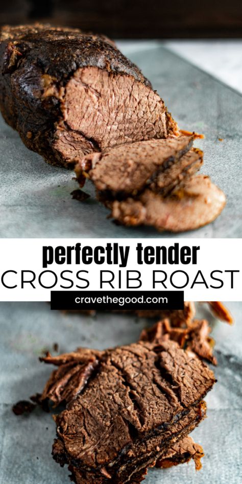 Learn how to cook a cross rib roast in the oven! This easy recipe for a fork tender boneless beef chuck roast is one for the recipe book! | cravethegood.com Beef Rib Roast Crock Pot, Crockpot Rib Roast Recipes, Beef Chuck Rib Roast Recipes, Best Cross Rib Roast Recipes, Cross Rib Pot Roast Oven, Crockpot Cross Rib Roast Recipes, Rib Roast In Crockpot, Cross Rib Roast Recipes Ovens, Chuck Cross Rib Roast Recipes Crock Pot