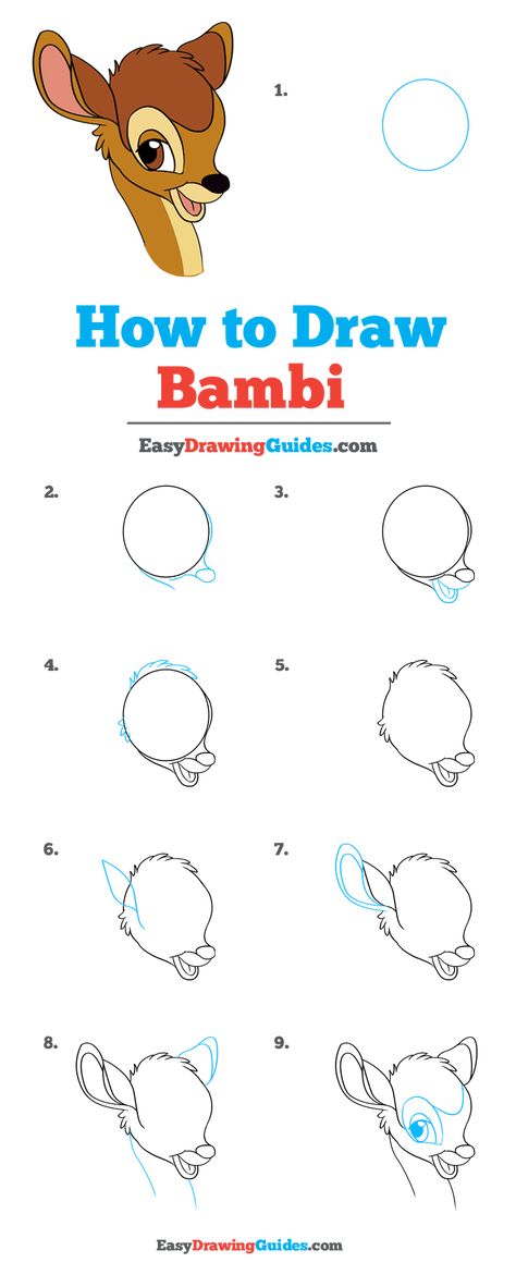 How to Draw Bambi - Really Easy Drawing Tutorial Drawing Like Disney, Easy How To Draw Disney Characters, Step By Step Drawing Characters, Disney Art Drawings Easy Step By Step, Disney Sketches Easy Step By Step, Step By Step Drawing Disney Characters, How To Draw Disney Characters Step By, Easy Disney Drawings Step By Step, Easy Step By Step Drawing For Beginners