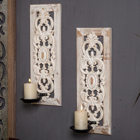 PRICES MAY VARY. Distressed Candle Sconces: Farmhouse Wall Candle Sconces set of two candle holders measures 5.9" x 5.7" x 16.5" and the candle tray is 3" in diameter. This vintage candle holder stand features antique log carvings and a distressed finish for a shabby chic look. Premium Material: Made of 90% wood and 10% metal, handcrafted with exquisite distressed craftsmanship. Use a handcrafted distressed finish so each rustic wall sconce looks slightly different. Multiple Applications: Rustic Decoration Ideas For Living Room Wall, Farmhouse Wall Decor Ideas Living Room, Wall Sconces Entryway, Rustic Wall Candle Holders, Decor For Fireplace, Porch Wall Art, Wall Decor Living Room Ideas, Mounted Candle Holders, Farmhouse Candlesticks