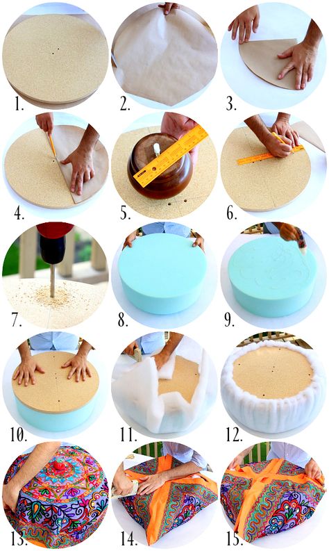 Mark Montano: Easy Ottoman/Tuffet DIY Kursi Ban, Tire Furniture, Diy Ottoman, Diy Furniture Decor, Kabinet Dapur, Upholstery Diy, Kitchen Diy, Furniture Kitchen, Play Kitchen