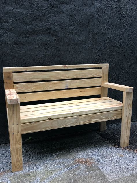 DIY Outdoor Bench with Cricut - Just Call Me Homegirl Palet Bench Diy, Diy Wood Bench With Back, Palette Bench Outdoor, Diy Wood Bench Outdoor Simple, 2x4 Bench Diy Simple, Diy Outside Bench, Homemade Benches For Outside, Diy Bench With Back, Garden Benches Diy