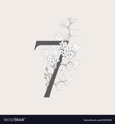 Flowers And Numbers Tattoo, Number With Flowers Tattoo, Tattoo 7 Number Design, Number And Flower Tattoo, Numbers With Flowers Tattoo, Floral Number Tattoo, Flower And Number Tattoo, 21 Tattoo Number Design, Seven Tattoo Number