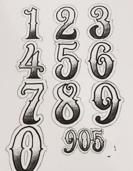 Money Font Numbers, 1 Tattoo Number Design, Old School Numbers Tattoo, American Traditional Numbers, Traditional Number Tattoo, Traditional Numbers Tattoo, Tattoo Numbers Fonts, Number Tattoos Fonts, Chicano Number Fonts