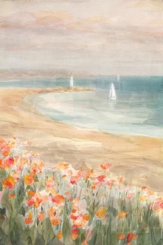 Art Print: Around the Point I by Danhui Nai : 18x12in Beachy Paintings, Dorm Prints, Cute Summer Wallpapers, Art Print Display, Beach Painting, Painting Inspo, Coastal Art, Picture Collage, Room Posters