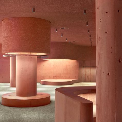 David Adjaye curves pink concrete around Los Angeles store The Webster Tor Design, Design Camino, David Adjaye, Concrete Column, Isamu Noguchi, Curved Walls, Terrazzo Flooring, Retail Interior, Curved Glass