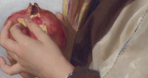 William-Adolphe-Bouguereau-Girl-with-a-pomegranate-1875-detail-6 Adolphe Bouguereau, Aesthetic Paintings, William Adolphe, Pomegranate Art, Painting Details, William Adolphe Bouguereau, Art Details, Fruit Flowers, Hades And Persephone