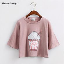 Ice Cream Korean, Loose Crop Top, Harajuku Women, Korean Fashion Outfits, Loose Sleeves, Crop Top Tees, Korean Fashion Trends, Cropped Tops, Loose Fitting Tops