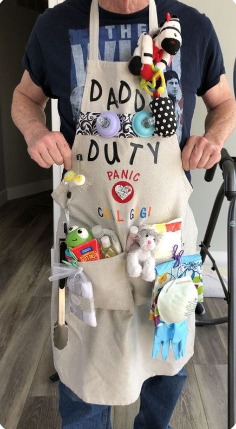 Daddy Duty Apron New Dads, Babyshowerparty Boy Ideas, Baby Shower Gifts For Boys Creative, Baby Shower Gifts Boy, Daddy Apron, Gifts For Dad From Baby, Diaper Cake Ideas, Dad Baby Shower Gift