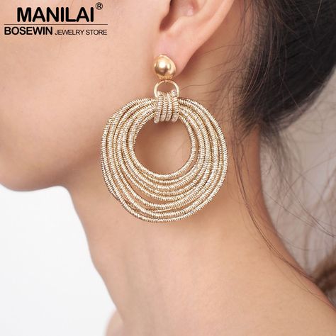 MANILAI Vintage Metal Round Multilayer Dangle Earrings Women Fashion Bohemian Circular Statement Big Earrings Party Jewelry Handmade Statement Earrings, Big Earrings Statement, Bohemian Earrings Diy, Earrings With Beads, Round Dangle Earrings, Handmade Fashion Jewelry, Fashion Bohemian, Earrings Inspiration, Handmade Wire Jewelry