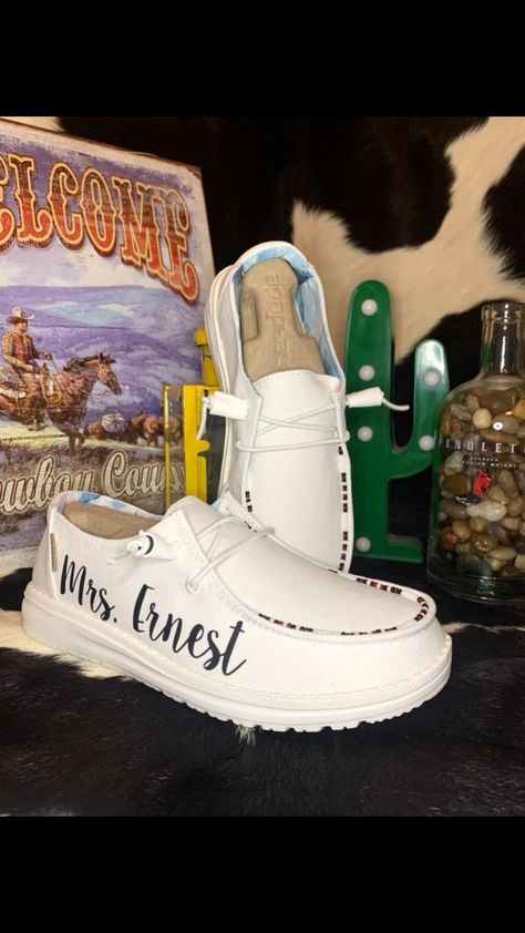 Hey Dude Bride Shoes, Wedding Hey Dudes For Bride, Wedding Hey Dudes, Ranch Landscaping Ideas, Western Hey Dudes, Ranch Landscaping, Happy Friyay, Hey Dudes, Bridesmaid Proposal Gifts