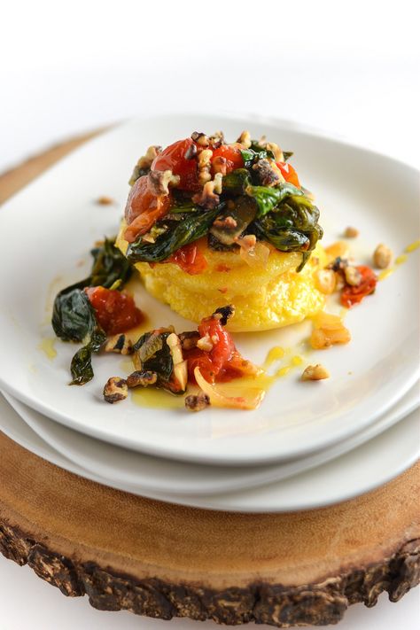 Polenta Stack with Spinach and Tomatoes {Secret Recipe Club} | Things I Made Today Mushroom Polenta, How To Cook Polenta, Spinach And Mushroom, Baking Kitchen, Healthy Gluten Free Recipes, Spinach Stuffed Mushrooms, Food Club, Quick Weeknight Meals, Cereal Recipes