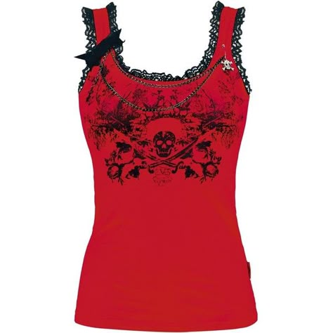 Lace Skull Top ❤ liked on Polyvore Skull Shirt Design, Skull Clothes, Lace Skull, Queen Of Darkness, Skull Top, Skull Clothing, Womens Camisoles, Red Tank, Gothic Outfits