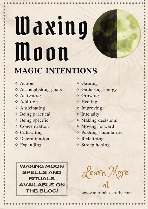 Waxing Moon Magic Intentions for Magick, Rituals and Spells Waxing Moon Aesthetic, Waxing Moon Magic, Waxing Gibbous Moon Ritual, Waxing Moon Rituals, Lunar Witchcraft, Lunar Living, Beginner Witches, Lunar Witch, Spells And Rituals