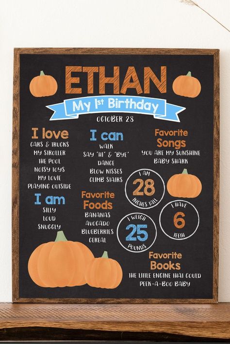 1st Birthday Pumpkin Theme Boy, First Birthday Pumpkin Theme Boy, Pumpkin Birthday Party Boy, Fall 1st Birthday Boy, Fall First Birthday Boy, Pumpkin First Birthday Boy, Pumpkin Themed First Birthday, Farm 1st Birthday Party, Party Chalkboard Sign