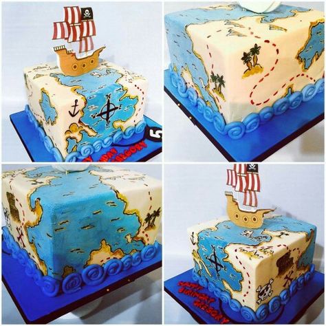 treasure map cake hand painted. Pirate Map Cake, Treasure Map Cake, Pirate Cakes, Missions Conference, Map Cake, Kids Pirate Party, Explorer Birthday Party, Shark Birthday Cakes, Pirate Map