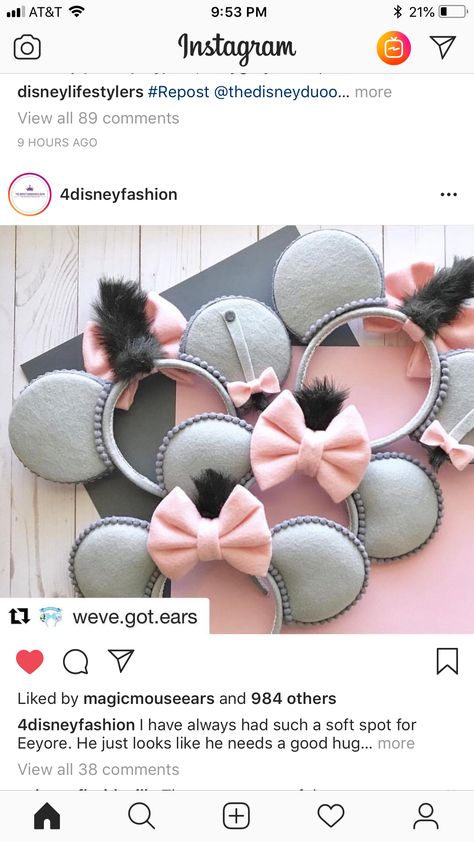 Eeyore Mickey Ears, Homemade Mickey Ears, Eeyore Halloween, Diy Mickey Mouse Ears, Ears Inspiration, Diy Disney Ears, Disney Ears Headband, Disneyland Ears, Disney Diy Crafts