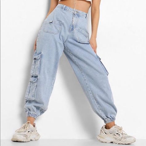 BOOHOO PETITE DENIM POCKET JOGGERS Denim Pocket, Denim Joggers, Relaxing Day, Elastic Band, Cool T Shirts, Pant Jumpsuit, Mom Jeans, Pants For Women, Elastic