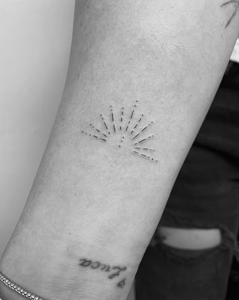 Inner Arm Tattoos, Triangle Tattoos, Summer Tattoo, Handpoke Tattoo, Inspiration Tattoos, Sun Tattoos, Sun Tattoo, Dainty Tattoos, Time Tattoos