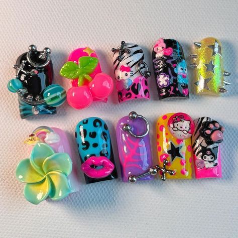 ✰ NAILS BY KITTY X ✰ | Harajuku Barbie 🫧 work dump | Instagram Harajuku Barbie, Dump Instagram, Hippie Nails, Punk Nails, Anime Nails, Y2k Nails, Crazy Nails, Really Cute Nails, Unique Acrylic Nails