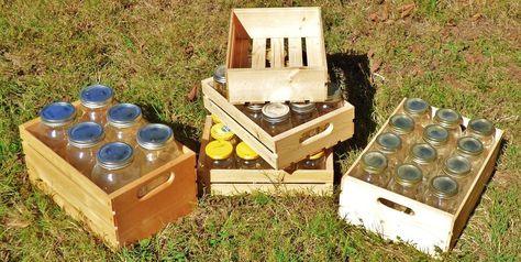 Diy Canning Jar Storage, Canning Jar Storage, Diy Canning, Small Wooden Crates, Kerr Jars, Canning Kitchen, Mason Jar Storage, Set The Table, Canning Jar