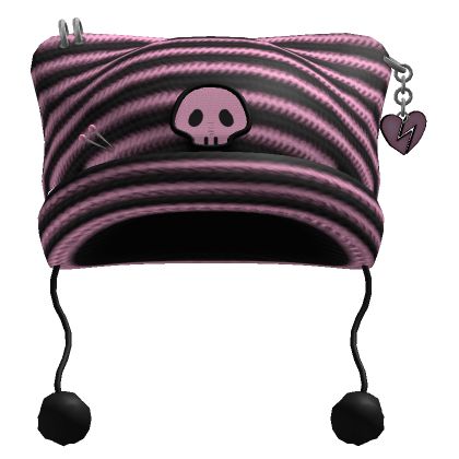 ♡ y2k knit emo skull pink black striped beanie Emo Beanie, Dark Kidcore, Monster High Accessories, Emo Skull, Y2k Knit, Sick Clothes, Striped Beanie, Striped Beanies, Create An Avatar