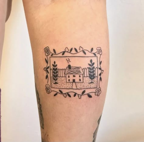 Small Rectangle Tattoo, Easel Tattoo, Home Tattoo Ideas, Tattoo Map, Envelope Tattoo, Berlin Tattoo, House Tattoo, Jewelry Tattoo, Home Tattoo