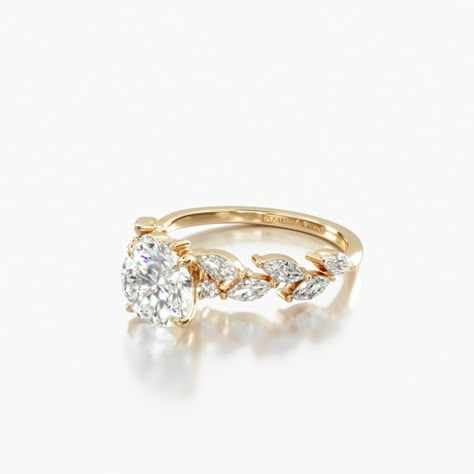 18K Yellow Gold Floral Diamond Vine Engagment Ring-18141y Rose Gold Wedding Sets Rings, Engagement Rings With Leaves, Double Banded Engagement Rings, Layered Wedding Rings, Antique Engagement Rings Edwardian, Colorful Wedding Rings, Rose Ring Wedding, Engagement Rings Circle, If He Dresses The Lilies