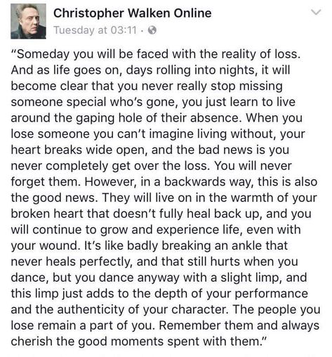 Edward Hummer on Twitter: "I lost my wife 9 months ago, just days before our 27th anniversary. She was only 57. Nothing I can say will make things easier. You just have to take things one day at a time. Just cherish the time you had together and know that you spent the best times of your life together.… https://t.co/IsezeUz8Ey" Christopher Walken Quotes, Missing Someone Special, 27th Anniversary, Christopher Walken, Say That Again, Time Of Your Life, One Day At A Time, Losing Someone, It Gets Better