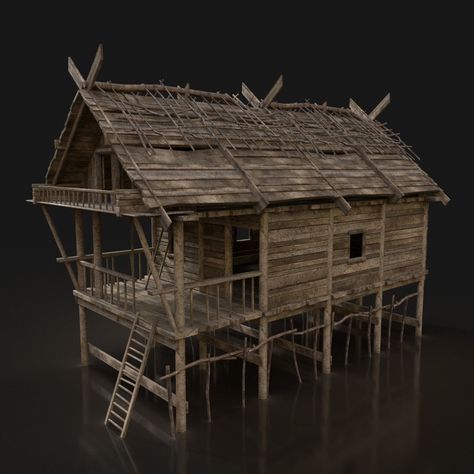 Swamp Hut, Medieval House, Hut House, Environment Props, Wooden Cottage, Medieval Houses, Fantasy House, Forest House, Wooden House