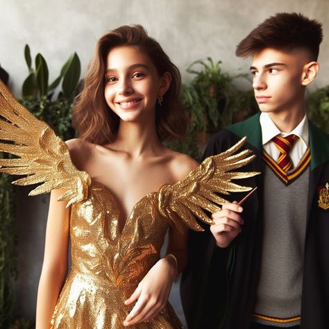 Harry Potter Couples Costumes, Harry Potter Party Outfit, Kostüm Harry Potter, Harry Potter Themed Costumes, Harry Potter Couple Costume, Golden Snitch Costume, Snitch Costume, Disfraz Harry Potter, Harry Potter Outfit Ideas