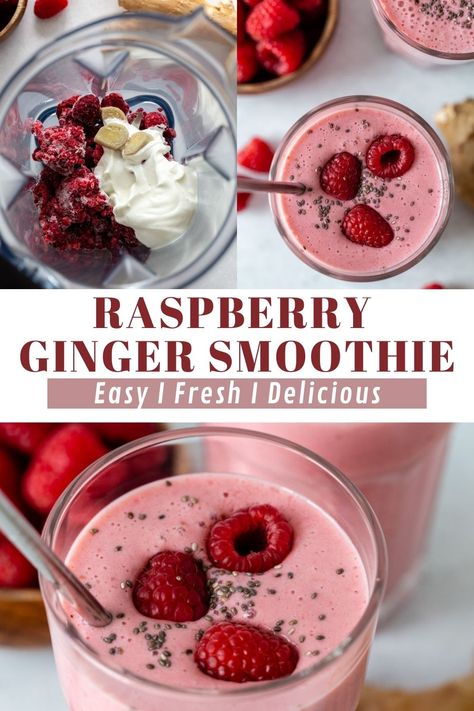 This Raspberry Ginger Smoothie comes together with just 5 simple ingredients and is easily customizable to your liking! The ginger makes this so ridiculously fresh and you're going to love it. Whole 30 Smoothies, Ginger Root Recipes, Healthy Recipe Breakfast, Avocado Oatmeal, Ginger Smoothie Recipes, Raspberry Smoothie Recipes, Plant Based Smoothies, Freezer Smoothie Packs, Freezer Smoothies