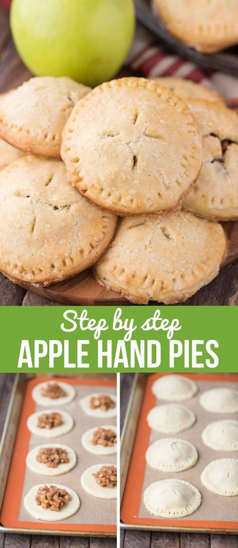 Homemade apple hand pies are a great apple dessert to make any time of the year. Watch the quick step by step video to learn how to make these mini apple pies. #applehandpies #handpies #applepie #minipie Hand Desserts Parties, How To Make Mini Apple Pies, Homemade Desert Ideas, Mini Apple Pastries, 4 July Desserts, Homemade Apple Hand Pies, Mini Apple Pies Recipe, Homemade Mini Pies, How To Make Mini Pies