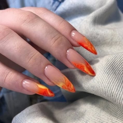 Summer Nails Orange, Nails Orange, Wow Nails, Hello Nails, Edgy Nails, Grunge Nails, Acrylic Nails Coffin Short, Orange Nails, Fire Nails