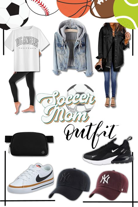 Memorial Day weekend is just around the corner, and I'm so excited for the soccer tournament at Hersey Park! 🙌⚽️ If you're like me and planning to watch three or more games, here's a casual outfit idea that's both comfy and stylish! Remember, the outfits in the picture are just examples. You can easily switch them out with staple items from your closet. Stay budget-friendly and rock your own unique style! Soccer Game Date Outfit, Sport Mum Outfit, Outfits For Watching Sports, What Do Soccer Moms Wear, Soccer Mom Inspo Outfits, Footy Mum Outfit Winter, Cold Soccer Game Outfit, School Field Day Outfit, How To Dress Like A Soccer Mom