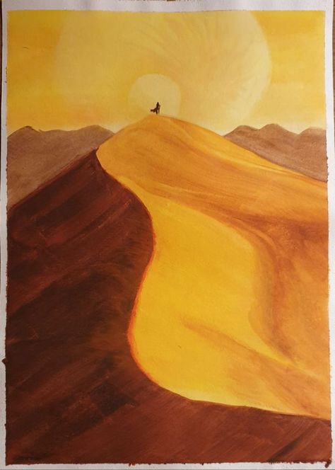 How To Draw Desert Landscape, Sahara Desert Painting, Sand Dunes Painting Acrylic, South African Landscape Paintings, Sahara Desert Drawing, Simple Desert Painting, Acrylic Painting Desert, Dune Painting, Desert Drawing