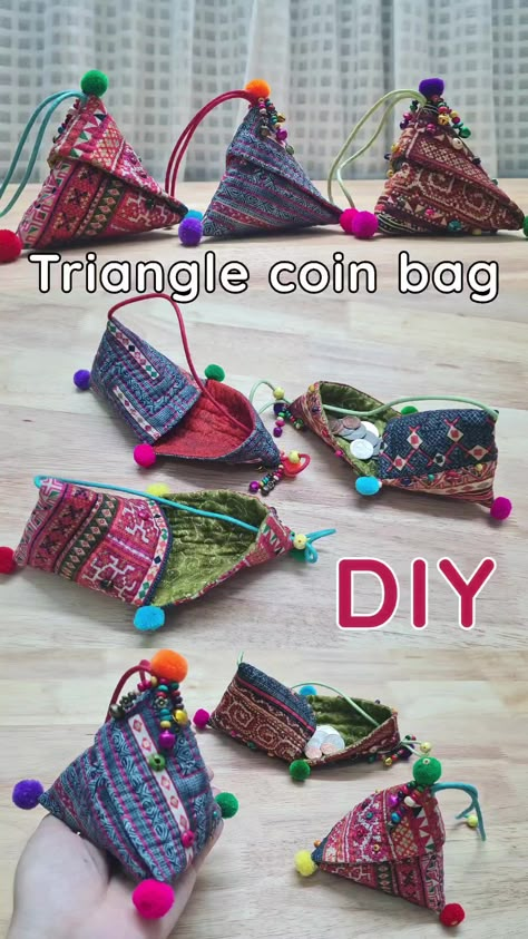 3.9K views · 231 reactions | DIY Triangle bag. Watch normal video Chanida Handmade | Chanida Handmade | Chanida Handmade · Original audio Fabric Crafts Diy Handmade Gifts Ideas, Coin Bag Diy, Diy Fabric Purses, Knot Bags, Handmade Fabric Purses, Drawstring Bag Pattern, Handmade Fabric Bags, Fabric Crafts Diy, Triangle Bag