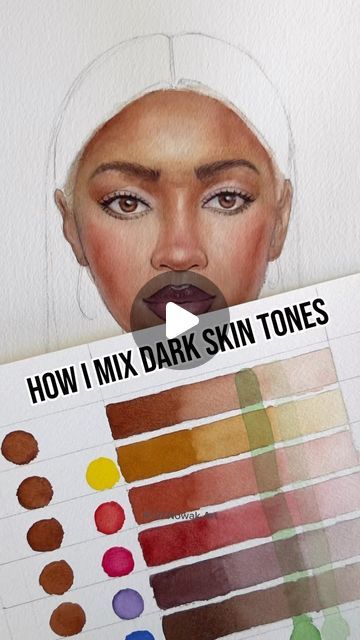 Watercolor Art Skin Tone, Watercolour Skin Tones, Watercolor Skin Tones Mixing, Mixing Watercolour Skin Tones, How To Mix Skin Tones Paint Watercolor, Watercolor Skin Tones, Watercolor Portrait Dark Skin, Skin Watercolor, Watercolor Portrait Tutorial