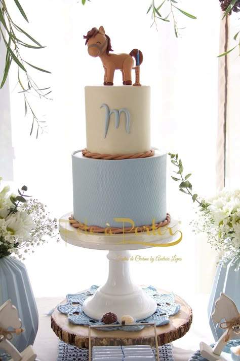 Horse Birthday Cake Boy, Charro Cake Ideas, Little Cowboy Baby Shower Cake, Western First Birthday Cake, First Rodeo Birthday Boy Cake, Farm Cakes For Boys, Cowboy Cakes For Boys, Horse Baby Shower Ideas, Cowboy Baby Shower Cake