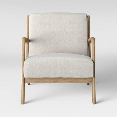 Esters Wood Arm Chair Cream/Natural Wood - Project 62™ : Target Coastal Style Bedroom, Casual Bedroom, Unique Seating, Wood Armchair, Inexpensive Furniture, Upholstered Armchair, Project 62, Wood Arm Chair, Wood Project