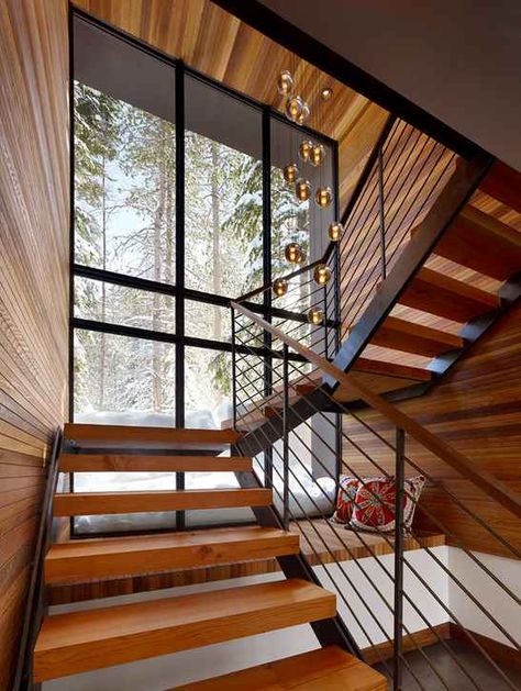 Here’s a little window seat that snuck in under the stairs. Mid Century Landscaping, Rustic Staircase, Stair Design, Staircase Ideas, Modern Stairs, Stair Case, Wooden Stairs, Interior Stairs, Modern Staircase