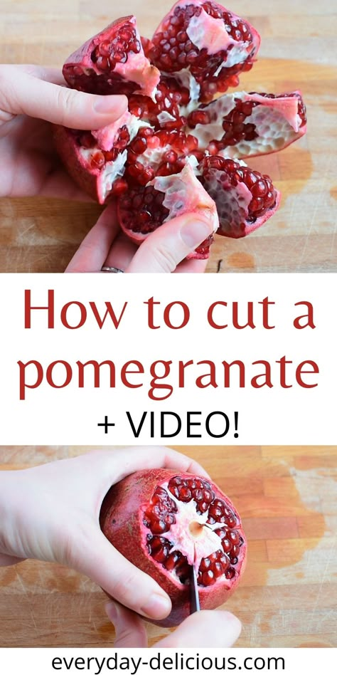 Open A Pomegranate, How To Open Pomegranate, Veggie Prep, How To Cut Pomegranate, 30 Minute Meals Healthy, Pomegranate Recipes, Roasted Butternut Squash Soup, Food Appetizers, Healthy Sweet Treats