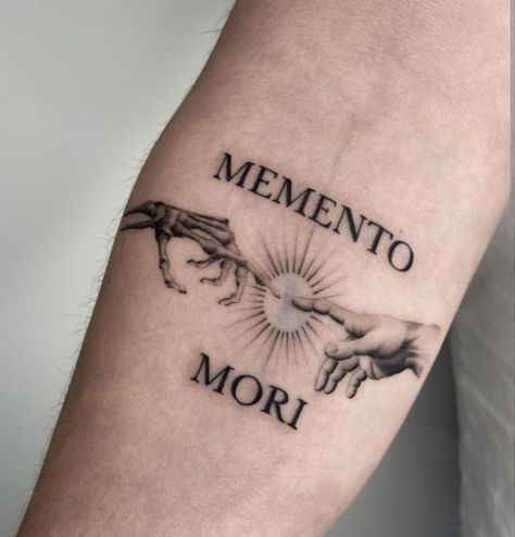 Momento Mori Tattoo, Memento Tattoo, Memento Mori Tattoo, Small Back Tattoos, Simple Tattoos For Guys, Realistic Tattoo Sleeve, Men's Small Tattoo, Sharpie Tattoos, Religious Tattoos