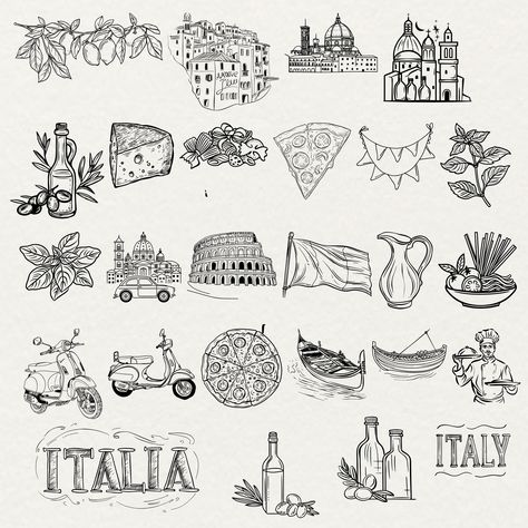 Rome Italy Drawing, Italy Aesthetic Drawing, Italy Graphic Design, Italy Icons, Italy Outline, Italy Clipart, Rome Illustration, Italian Drawings, Italy Drawing