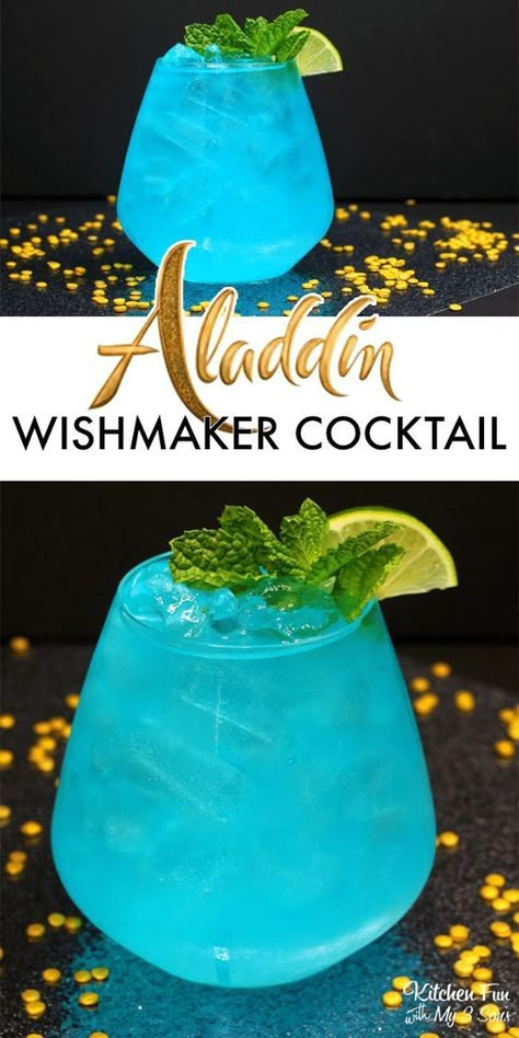 Wishmaker Aladdin Cocktail is a fruity drink recipe all the adults will love. If you remember the excitement of Aladdin coming out back in 1992, this cocktail is for you! #aladdin #cocktail #tequila #tequilacocktails #disney #drinks #recipes Aladdin Cocktail, Fruity Drink Recipes, Disney Drinks, Blue Drinks, Liquor Drinks, Cocktail Sauce, Fruity Drinks, Boozy Drinks, Fancy Drinks