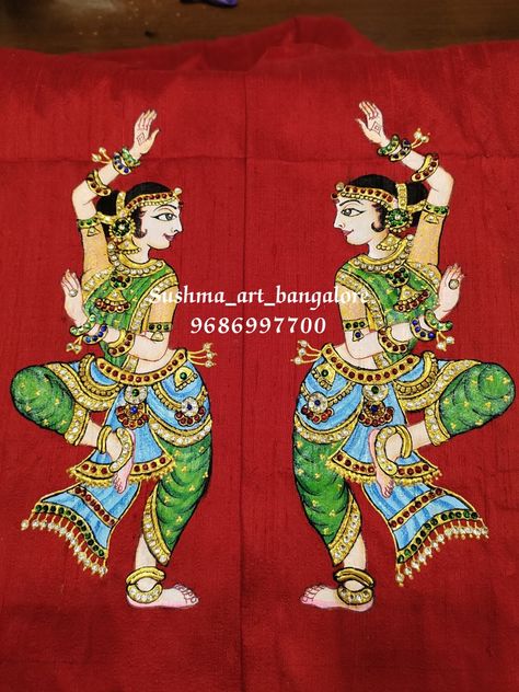 Anarkali Inspiration, Tanjore Painting On Blouses, Tanjore Painting On Fabric, Painting On Blouse, Nidhi Singh, Blouse Painting, Tanjore Art, Pichwai Art, Tanjore Paintings